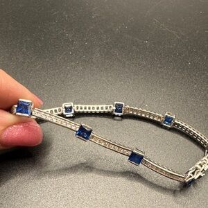 Sterling Silver and Blue Stones with CZ 8 1/4 inches Bracelet